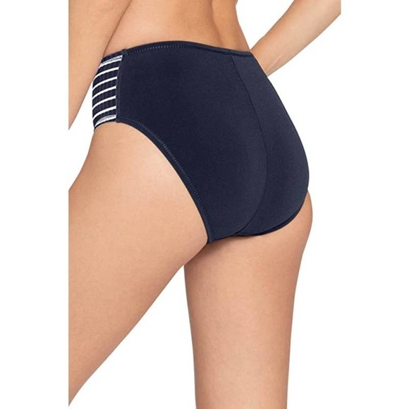Robin Piccone Womens Navy/White Stripe Sailor Tab High Waist Bikini Bottom Large - Picture 2 of 11